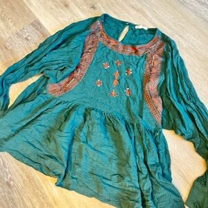 Embroidered Teal and Orange Women's Top